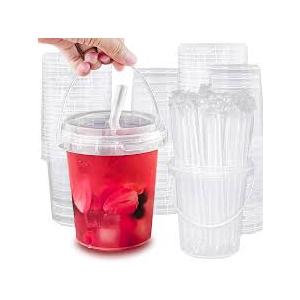 10 Pack 34oz Plastic Cups with Lids and Straws, Disposable Iced Coffee Cups with Lids,Sturdy & Food Safe Drink Buckets for Cold/Hot Drinks,Smoothies,