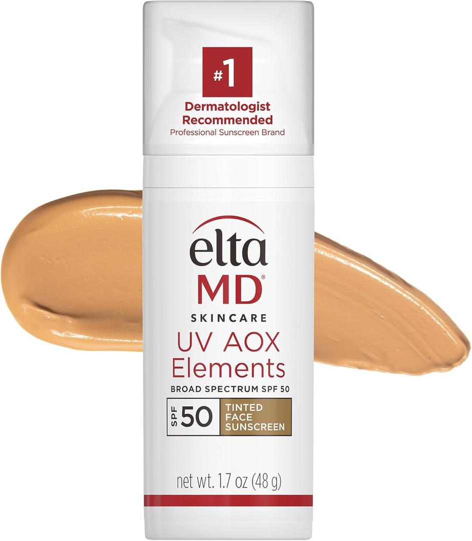 EltaMD UV AOX Elements Tinted Mineral Face Sunscreen Lotion, Tinted Moisturizer for Face SPF 50 with Antioxidants, For Dry Sensitive Skin 1.7 oz Pump