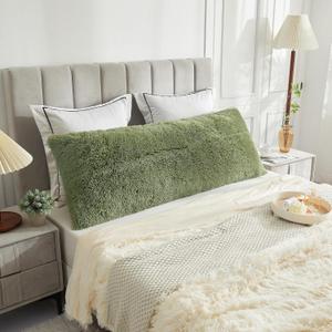 LIFEREVO Faux Fur Body Pillow Cover with Zipper Closure,Sage Green Luxury Shaggy Ultra Soft Velvet Pillowcase 20"x54", Microfiber Long Pillowshams for Sofas,Beds and Home Decoration(Sage Green)