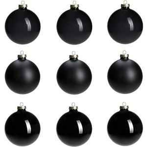Black Glass Christmas Ball Ornaments for Xmas Trees, 3.15 Christmas Hanging Ornaments Set of 9 for Holiday Party Xmas Tree Decorations Gifts