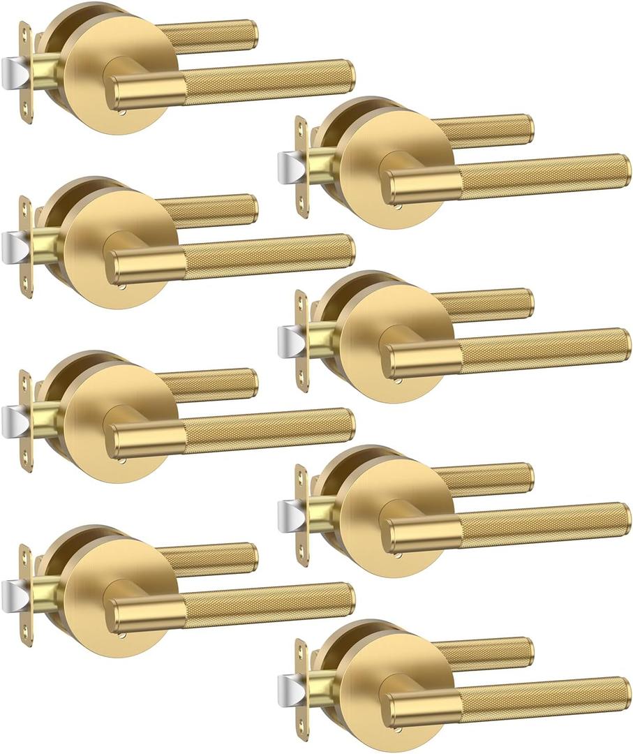 Asidrama 8 Pack Privacy Champagne Bronze Door Handles, Door Lever with Door Knobs Indoor for Bedroom or Bathroom, Heavy Duty Door Handles Interior with Locks for Left Right Sided Doors