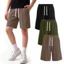 Vinsatin 3 Pack Boy's Bermuda Athletic Shorts, 3-Color, 9-10 Years (Black)