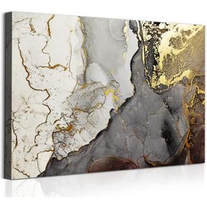 Gray and Gold Marble Wall Art Black White Gray Abstract Gold Foil Painting Modern Abstract Marble Art Prints Grey and Gold Abstract Pictures Marble Canvas Poster Black Grey Artwork 16x24inch No Frame (24L" x 16W")