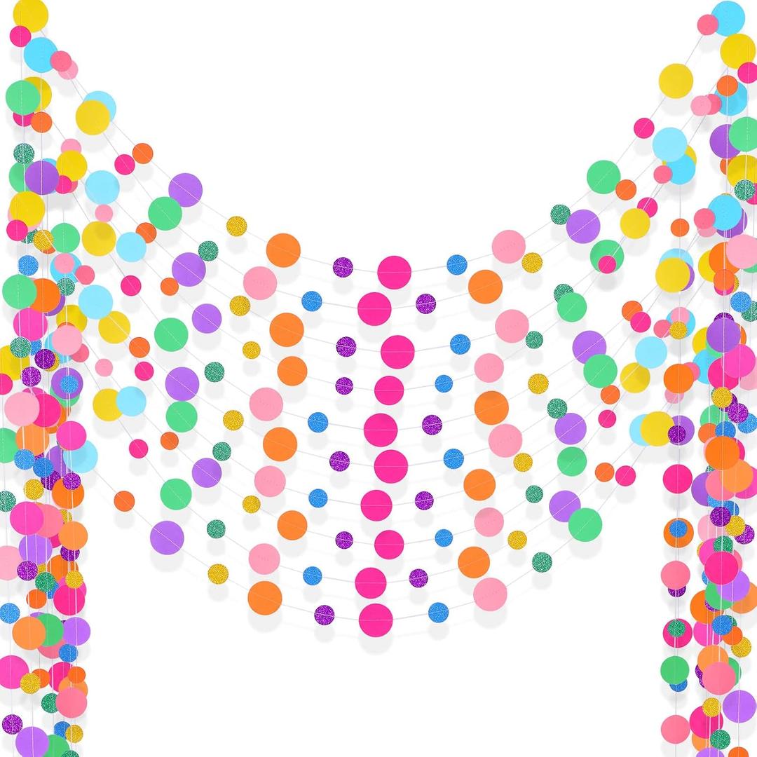 Outus 10 Pieces Colorful Dots Paper Garland Easter Decor Round Glitter Hanging Confetti Streamers Backdrop for Spring Birthday Classroom Halloween Trunk or Treat Car Decoration (Rainbow)
