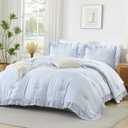 Andency Blue Gingham Ruffle Comforter Full (79x90Inch), 3 Pieces(1 Ruffled Comforter and 2 Pillowcases) Solid Farmhouse Shabby Chic Bed, Vintage Rustic Soft Polyester Bedding Set