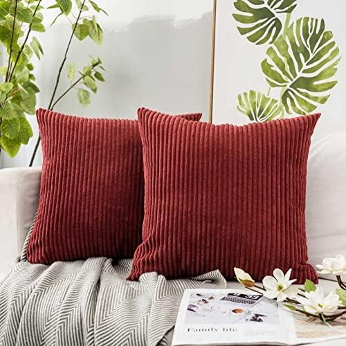 JUSPURBET Red Luxury Throw Pillow Covers 20x20 Set of 2,Decorative Soft Corduroy Pillow Covers for Sofa Couch Bed,Square Solid Striped Cushion Case