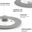 Set of 2 Vented Tempered Glass Universal Lid for Pot Pan Skillet with Heat Resistant Silicone Microwave Splatter Cover Microwave Safe Fit 6.5" 7" 7.5" and 11.5" 12" 12.5", Light Grey