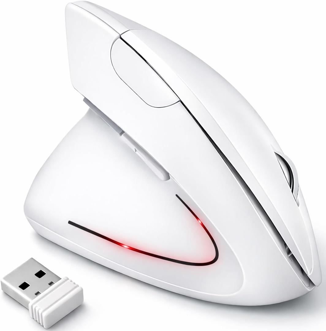 Left Handed Mouse, 2.4G Wireless Left Handed Ergonomic Mouse with 800/1200/1600 Adjustable DPI, 6 Buttons Wireless Vertical Mouse for MacBook/Laptop/PC/Desktop (White)