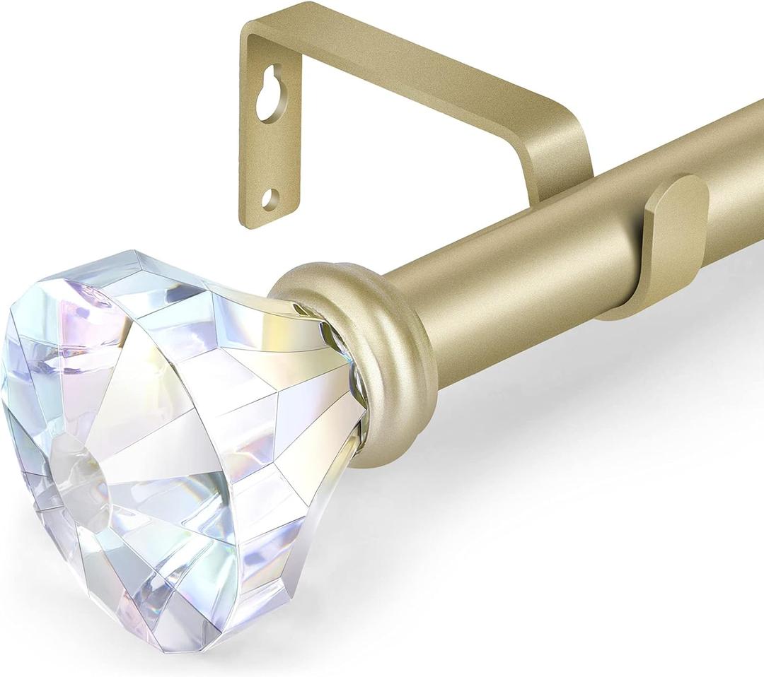 3/4 inch Single Window Curtain Rod with Diamond Acrylic Finial,66-120 inch, Champagne Gold