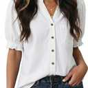 Dokotoo Women Denim Shirt Button Down Casual Short Sleeve V Neck Blouse Summer Tops (XX-Large, White)