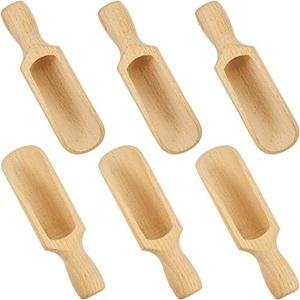 6 Pcs Wooden Scoop 5.5 Inches Beech Wood With Handle - Multipurpose Bath Container for Flour, Tea, Coffee, Seasoning, Cereal, Pepper and More