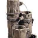 Teamson Home Nautical 3 Tiered Floor Waterfall Fountain with Pelican and Wooden Post, Pump for Outdoor Patio Garden Backyard Decking, 35 Inch Height, Brown