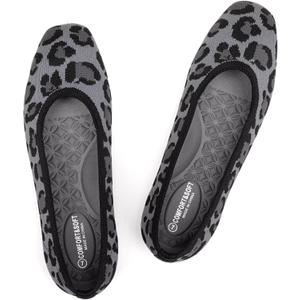 Frank Mully Womens Square Toe Flat Shoes Comfortable Knitted Flats Work Flats for Woman, 