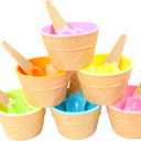 6 PCS Reusable Plastic Ice Cream Bowls with Spoons Colorful Cartoon Ice Cream Cups for Sundaes, Frozen Yogurt, and Summer Party Desserts