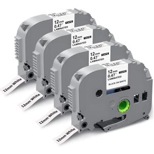 4-Pack Replace for Brother P-Touch Label Tape 12mm 0.47 Laminated White TZe TZ TZe-231 TZe231 Label Maker Tape Refills Work for P Touch PT-H110 PT-H111 PT-D210 PT-D220, Black on White