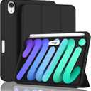 ZryXal for iPad Mini 7 Case A17 Pro 2024/iPad Mini 6 Case 2021 8.3 Inch with Pencil Holder, iPad Mini 7th/6th Generation Case with Soft TPU Back and Auto Sleep/Wake, Black