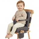 Booster Seat for Kitchen Chair, Non-Slip Toddler Booster Seat for Dining Table with Backrest, Adjustable Straps, Portable Travel Toddler Booster Seat with Storage Bag, Grey