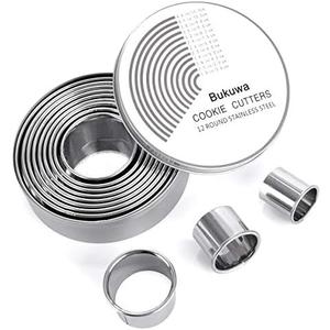 12 Pieces Round Cookie Biscuit Cutter Set,Graduated Circle Pastry Cutters,18/8 Stainless Steel Cookie Cutters and Donut Cutter Ring Molds