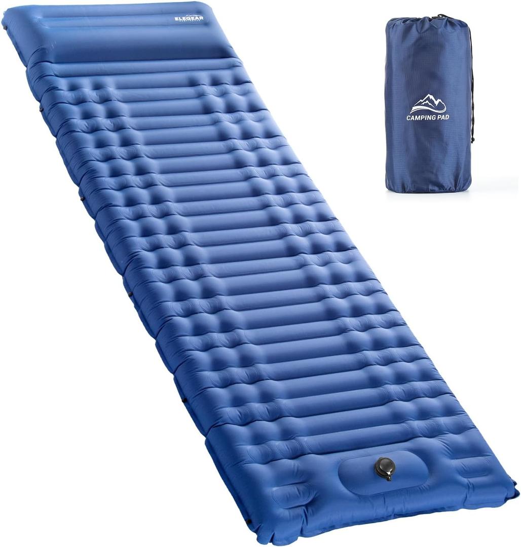 Elegear Self Inflating Sleeping Pad for Camping, 4" Ultra-Thick Camping Mattress Pad with Pillow Built-in Foot Pump, Portable Sleeping Mat for Backpacking, Hiking, Tent (Single, Blue)