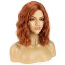 BERON Red Orange 14" Women Wigs Girls Red Head Short Curly Wavy Hair Wig Dark Orange Body Wave Halloween Cosplay Costume Daily Party Wigs