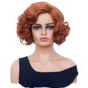 Short Copper Red Wavy Wigs for Women Auburn Curly Natural Synthetic Wig Ginger Middle Part Full Wig for Role Play,Halloween,Daily Use