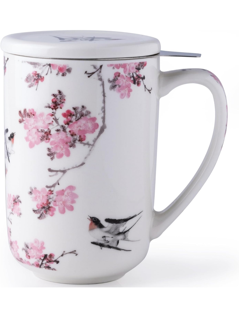 AmorArc Porcelain Tea Mug with Infuser and Lids, 18 Oz Coffee Cup Strainer with Bag Holder for Loose Leaf Tea, Steeping Coffee Mug for House-Warming Wedding Birthday Gift
