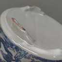 Garlic Keeper with Breathable Lid Ceramic Garlic Storage Jar, Countertop Garlic Holder for Kitchen (Blue and Grey)