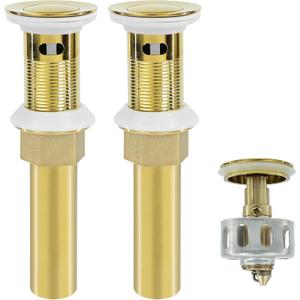 Bathroom Sink Drain,2 Pack Gold Stainless Steel Bathroom Drain Stopper with Overflow,Small Cap Pop Up Drain Assembly with Detachable Strainer Basket,Built-in Anti-Clogging