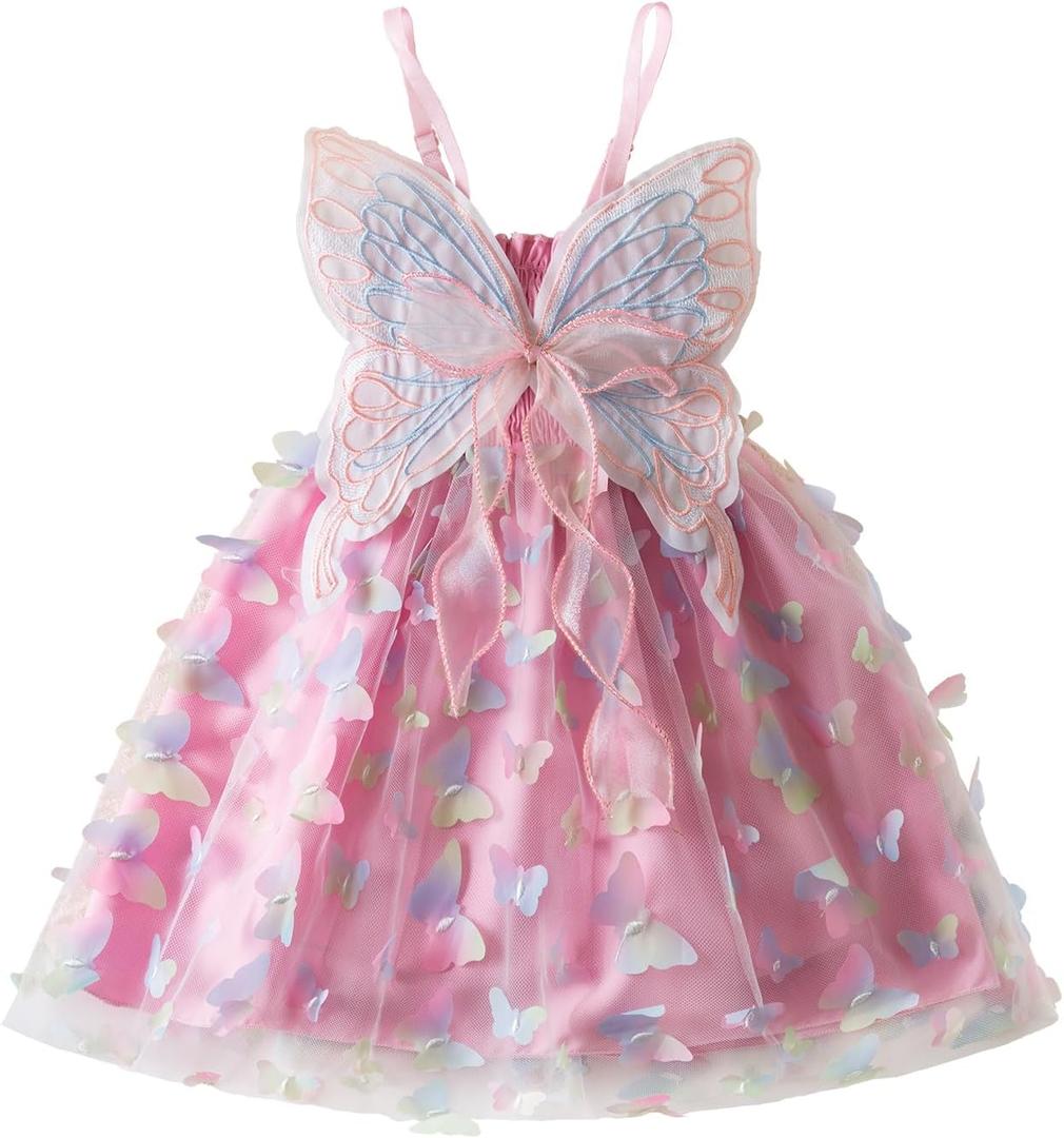 NNJXD Flower Girl Embroidery Dress Little Princess Tie Bowknot Summer Casual Dresses (Pink, XS)