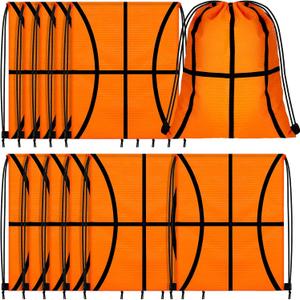 Shappy 12 Pieces Basketball Drawstring Bags Bulk Small Sport Goodie Bags Snack Treat Backpack for Ball Birthday Party Favor Team Gifts(10 x 12 Inch)