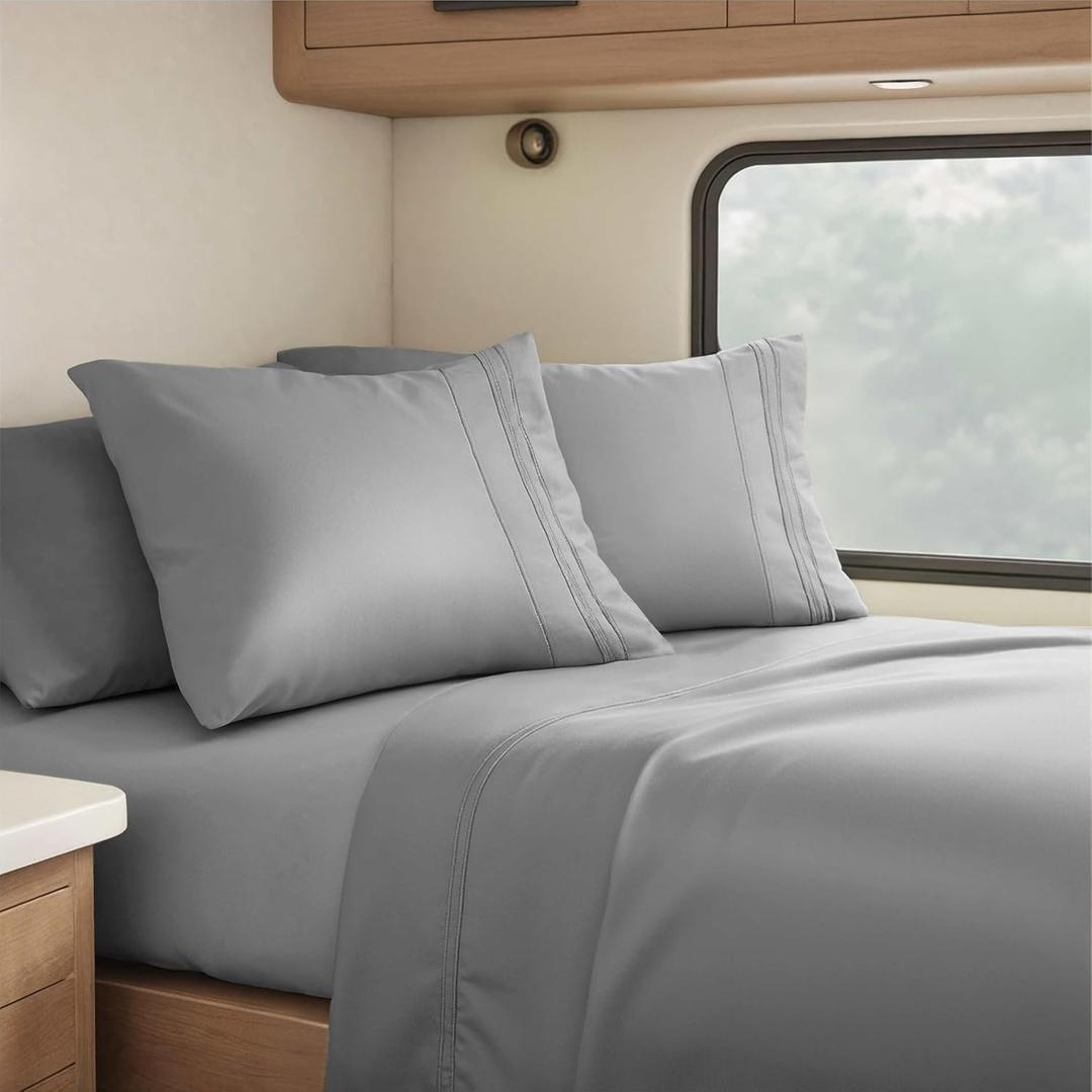 Clara Clark RV Short Queen Sheets - Hotel Luxury 6 Piece Bed Sheets for Short Queen Size Bed - Soft Bedding Sheets & Pillowcases, Fits Low Mattress up to 10 inch deep. Short Queen, Medium Grey