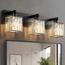 Bathroom Light Fixtures Matte Black 3-Light Crystal Vanity Lights