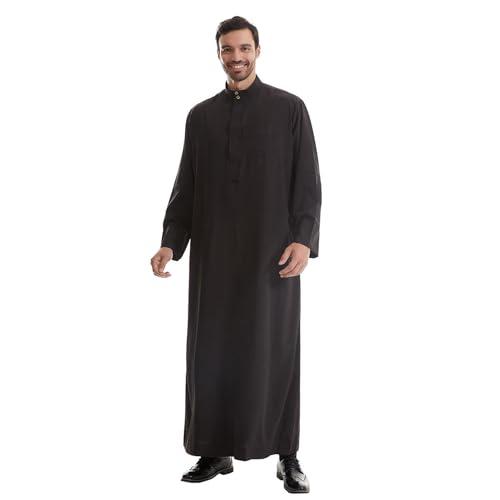 Men's Dishdasha Muslim Clothes Maxi Shirt Robe Stand Collar Kaftan for Men Dubai Thobe 1PC Ethnic Clothes, StyleH Black, XL