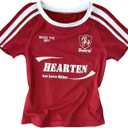 Girl's Graphic Tees Striped Short Sleeve Cropped Tshirts Crew Neck Summer Tops Streetwear (Burgundy)