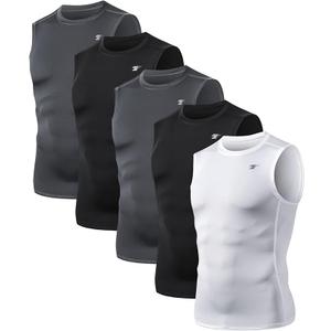 TELALEO 5 Pack Men's Athletic Compression Shirts Sleeveless Workout Tank Top Sports Base Layer Running Basketball, XXL
