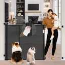 Reinforced 42" Extra Tall Pet Gate 55" Wide Retractable Baby Gate with Support Rods - Retractable Dog Gate Indoor/Outdoor Retractable Gate, Bottom Anti-Escape Tall Dog Gates for Doorways, Black