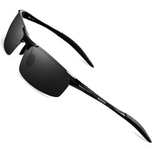 RONSOU Mens Sunglasses Polarized Sport UV Protection Ultralight Al Mg Sunglasses for Men Fishing Driving Golf (G1 Black Frame Gray Lens)