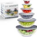 COOK WITH COLOR 12 Pc Glass Mixing Bowl Set with Lids Borosilicate Glass Nesting Bowls for Cooking, Baking and Meal Prep, Fluted Grey