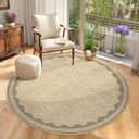 GarveeHome Scalloped Jute Print 6 ft Round Rug Washable Non-Slip Soft Ultra-Thin Small Modern Cottage Core Solid Tan Circle Carpet for Kitchen Bedroom Nursery Dining Room Tan