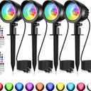 MEIKEE 15W RGB Color Changing Landscape Lighting 120V LED Landscape Lights with 4.9ft Cable IP66 Waterproof Outdoor Spot Lights for Garden Path Decoration (4 Pack)