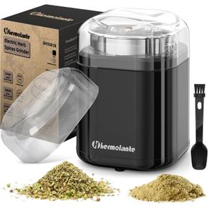 Herb Grinder Spice Grinder, 200 w Herb Grinder with Stainless Steel Blade and Cleaning Brush, Compact Size Electric Grinder for Herbs and Spices -5.11in (Black)