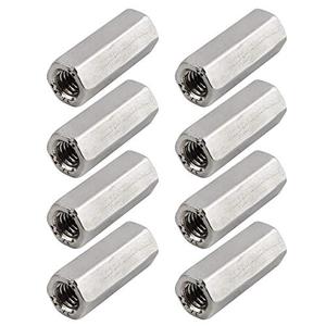 TOPPROS Pack of 8 M6 X 1.0-Pitch 25mm Length Hex Width 10mm Metric Hex Coupling Nut 304 Stainless Steel Rod Coupling Nuts