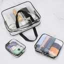 HAOGUAGUA 3 Pieces Large Clear Travel Bags for Toiletries, Waterproof Clear Plastic Cosmetic Makeup Bags, Transparent Packing Organizer Storage Bags (Black)