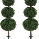2 Pack 33 inch Artificial Boxwood Ball Topiary Trees with Ground Spike Faux Topiaries Tree Plants Fake Shrub Bushes for Front Door Family Office Indoor Outdoor Decor