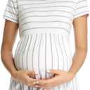 Liu & Qu Women's Maternity Shirts 3 Pack Short Sleeve Side Ruched Stretchy Round Neck Pregnancy Tops (Gray, M)