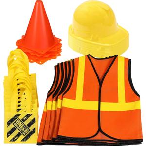 Gejoy 48 Pcs Kids Construction Birthday Party Supplies Kids Construction Hats and Vests Worker Costume Role Play Tote Bag and Traffic Cones for Excavator Dress up Cosplay Party Decorations
