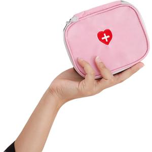Portable Mini First Aid Pouch, Empty Travel Medicine Bag Double Zippers Handy Pills Pocket for Travel Home, Small Size (Pink)