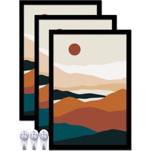 Black 16x24 Picture Frame Set of 3, High Transparent Frame for 16 By 24 Photo Collage Canvas Poster Size Wall Mount and Tabletop Horizontally Vertically (Black, 16 x 24 inches)