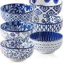 Ceramic Dipping Bowls Set - Mini 4 Oz Dessert Bowls - Small 3.5 Inch Porcelain Bowls for Side Dishes, Snack, Yogurt, Appetizer - Microwave Dishwasher Safe - Set of 6 - Vintage Blue