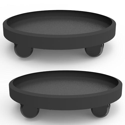 2 Pack of 11 Inch Heavy Duty Plant Caddy with Wheels,Rolling Plant Stand Pot Trolley,Wheeled Planter Saucer Tray,Potted Flower Mover Dolly with Casters Round Coaster for Indoor Outdoor